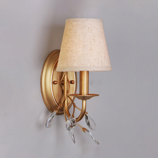 Frendorf | 1-Licht Barrel Wandmontage Verlichting Landelijke Stijl Gouden Afwerking Stof Wandlamp met Tak Kristal Decor