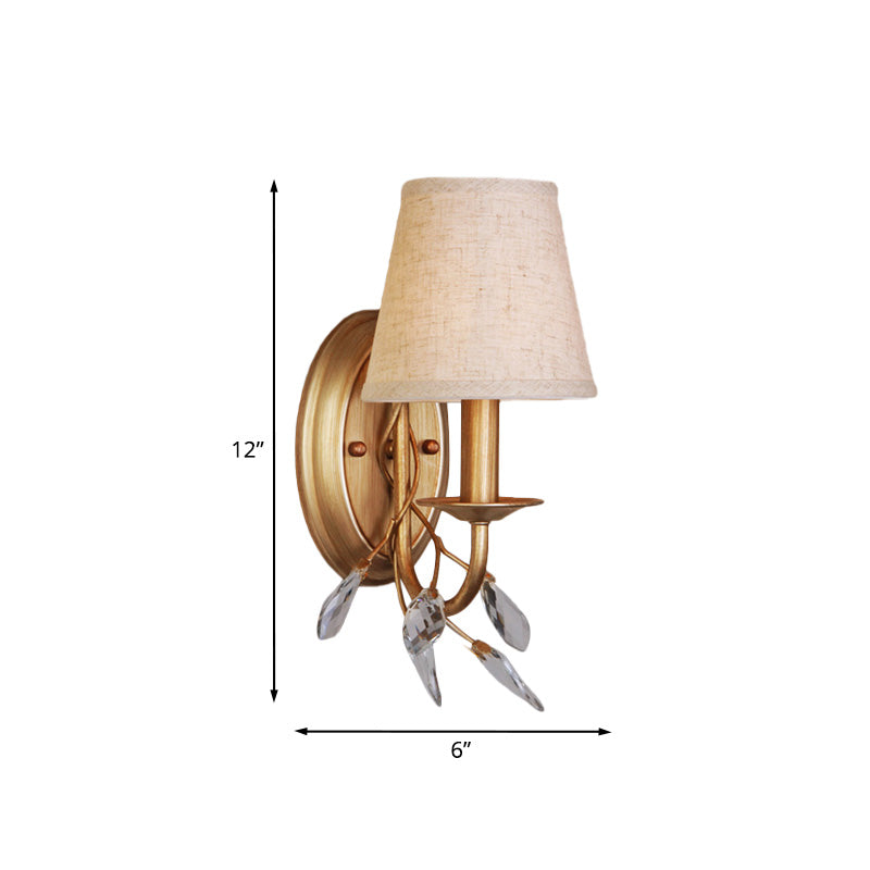 Frendorf | 1-Licht Barrel Wandmontage Verlichting Landelijke Stijl Gouden Afwerking Stof Wandlamp met Tak Kristal Decor
