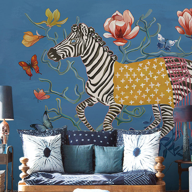 Frendorf | Klassieke Zebra en Bloem Muurdecoratie voor Accentmuur, Grote Muurbedekking in Natuurlijke Kleur
