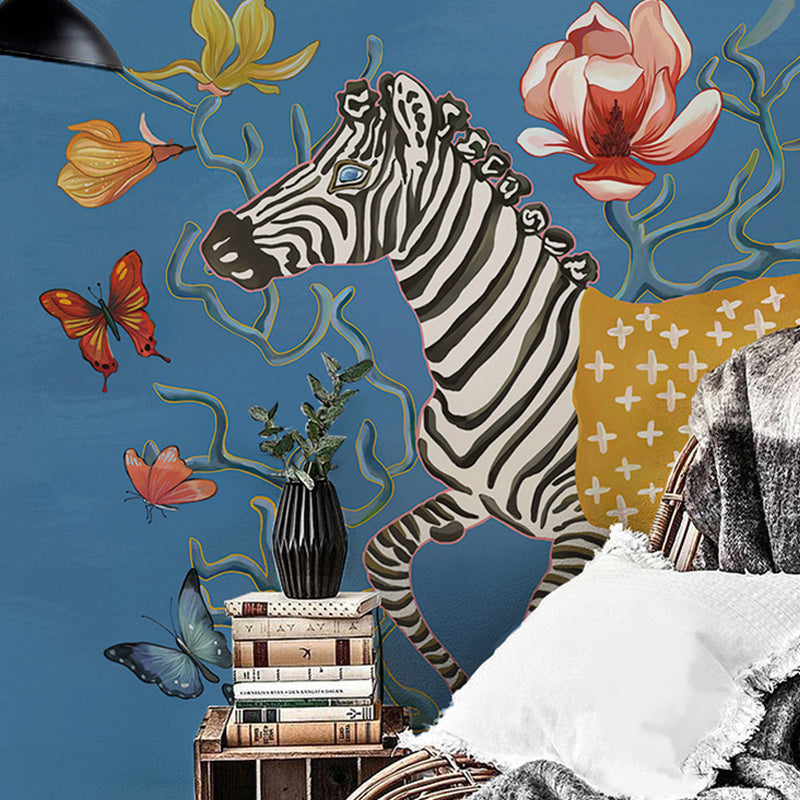 Frendorf | Klassieke Zebra en Bloem Muurdecoratie voor Accentmuur, Grote Muurbedekking in Natuurlijke Kleur