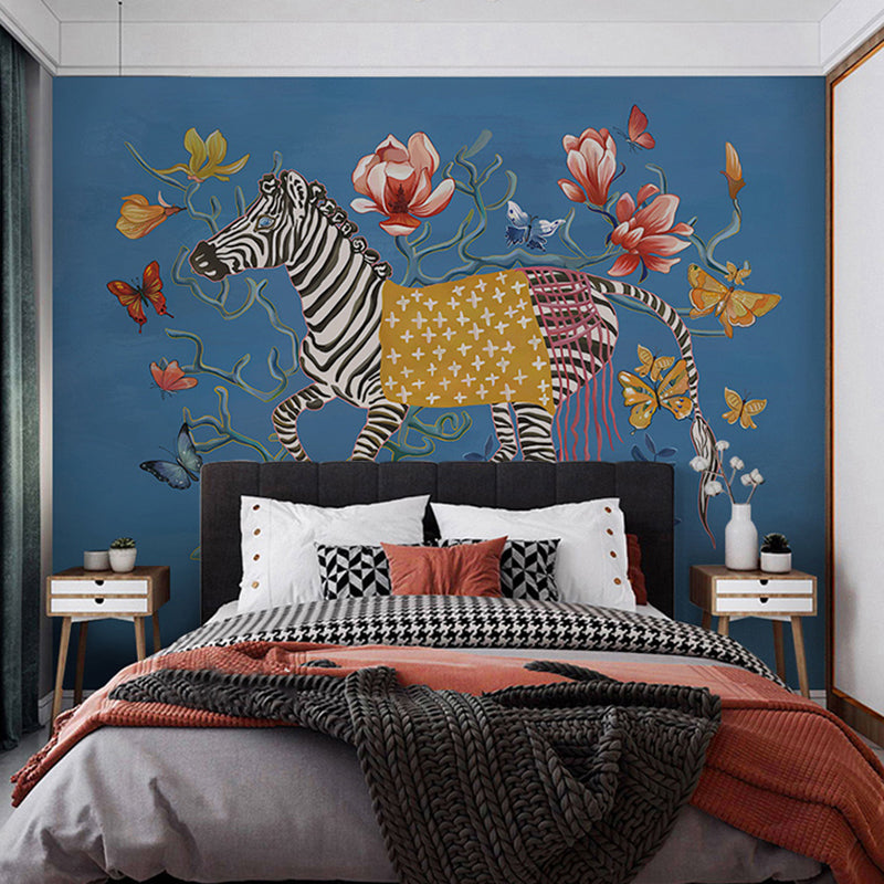 Frendorf | Klassieke Zebra en Bloem Muurdecoratie voor Accentmuur, Grote Muurbedekking in Natuurlijke Kleur