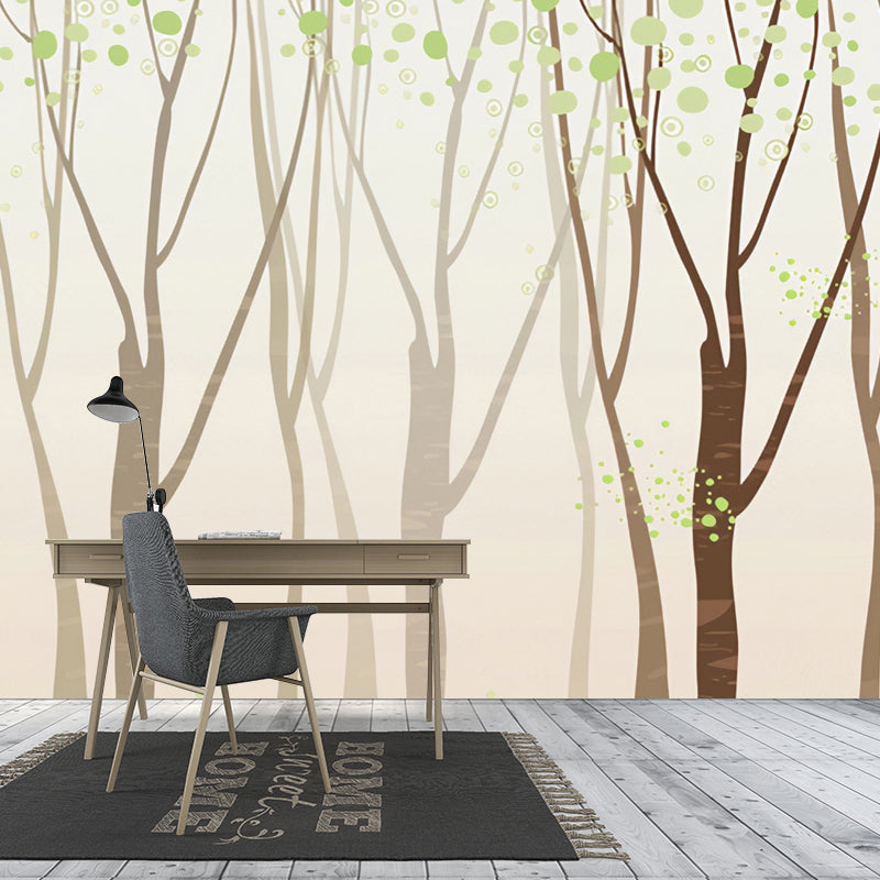 Frendorf | Whole Misty Forest Wandbekleding voor Kantoor Fantasy Blad Muurschildering Behang in Bruin, Vlekbestendig
