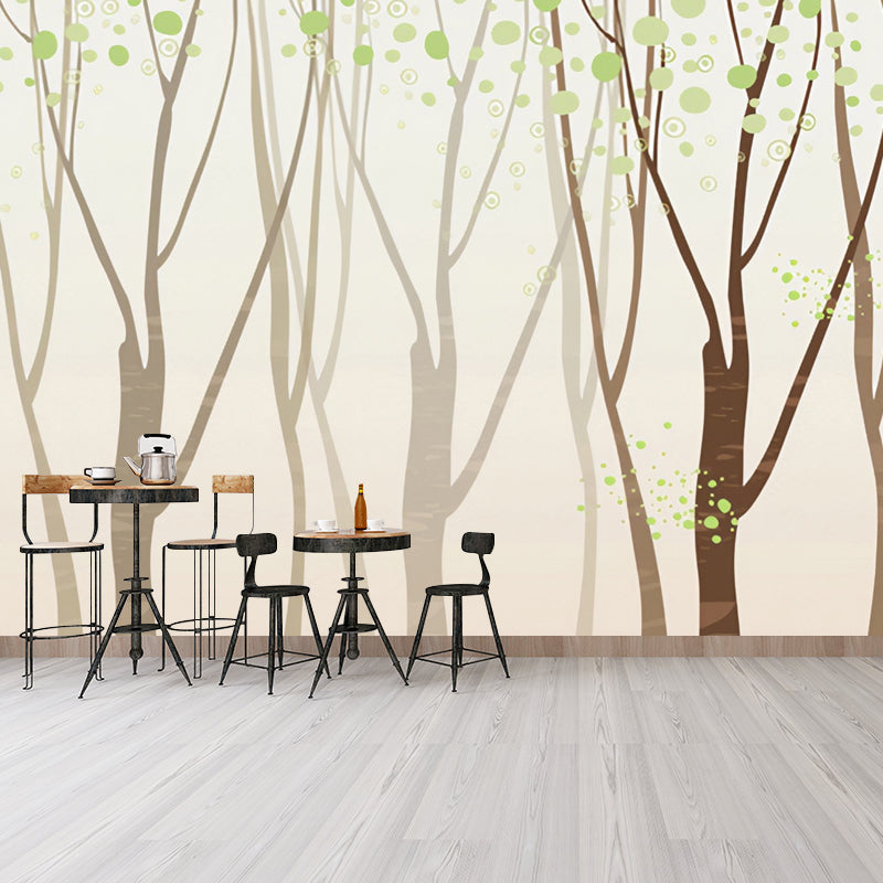Frendorf | Whole Misty Forest Wandbekleding voor Kantoor Fantasy Blad Muurschildering Behang in Bruin, Vlekbestendig
