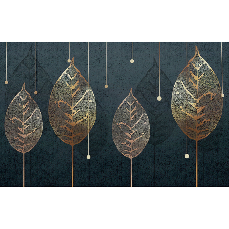 Frendorf | Blatt Wandverkleidung Wohnzimmer Personalisierte Wandtapete in Schwarzgrün