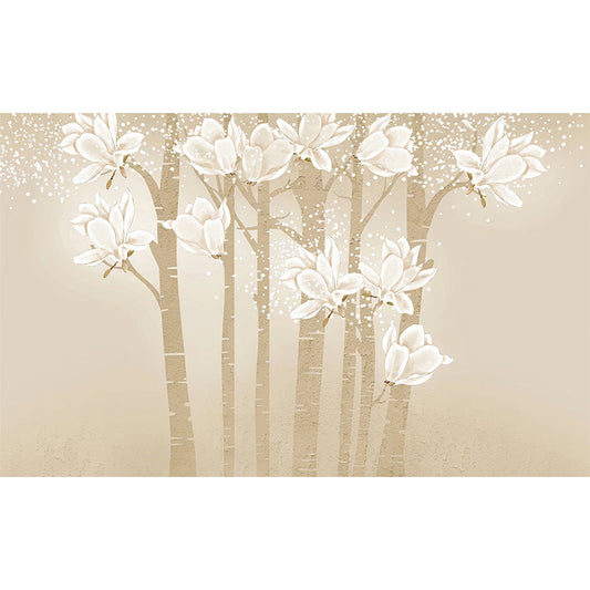 Frendorf | Benutzerdefinierte Illustration Minimalistische Wandtapete für das Wohnzimmer mit eleganter Magnolie in Beige und Gelb