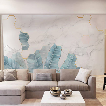 Frendorf | Whole Illustration Simple Wall Art für Café mit Marmor und Bananenblatt in Grün