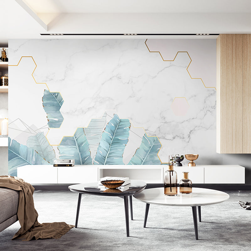 Frendorf | Whole Illustration Simple Wall Art für Café mit Marmor und Bananenblatt in Grün