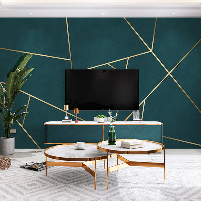 Einfaches Linien- und Geometrien-Wandtapete für die Wohnkultur, Extra große Wandkunst in Dunkelgrün und Gold