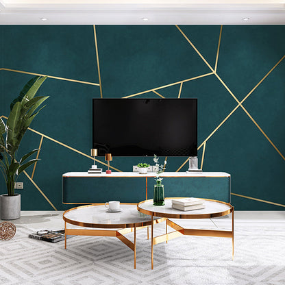 Einfaches Linien- und Geometrien-Wandtapete für die Wohnkultur, Extra große Wandkunst in Dunkelgrün und Gold