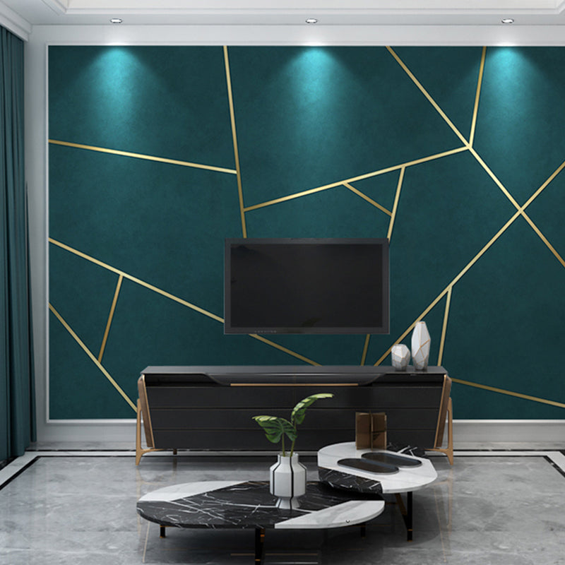 Einfaches Linien- und Geometrien-Wandtapete für die Wohnkultur, Extra große Wandkunst in Dunkelgrün und Gold