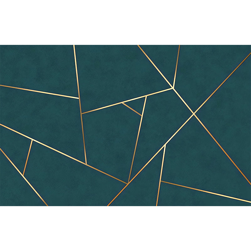 Einfaches Linien- und Geometrien-Wandtapete für die Wohnkultur, Extra große Wandkunst in Dunkelgrün und Gold