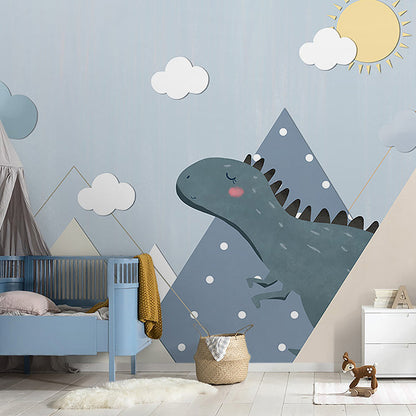 Frendorf | Volle Illustratie Eenvoudige Wandtapijt Kinderkamer Cartoone Dinosaur in Blauw