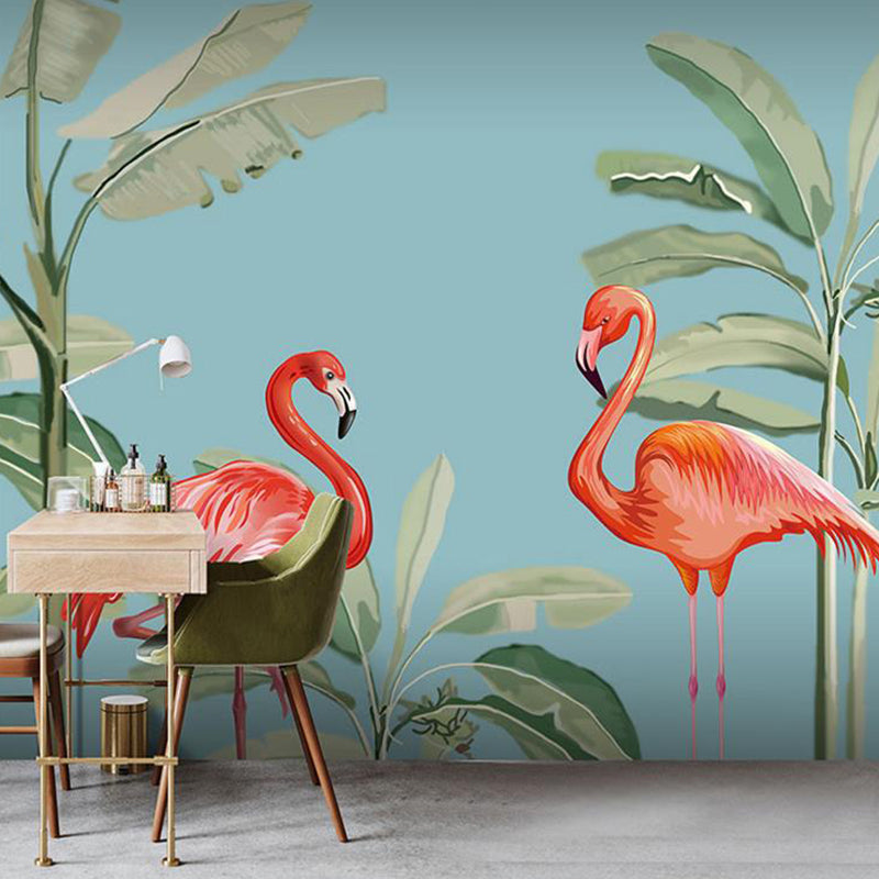Frendorf | Roze en Groene Flamingo Muurbehang Waterbestendige Wandbekleding voor Woonkamer