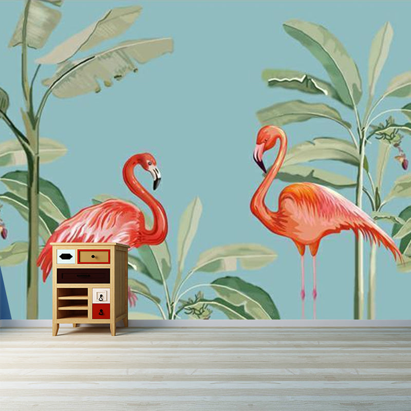 Frendorf | Roze en Groene Flamingo Muurbehang Waterbestendige Wandbekleding voor Woonkamer