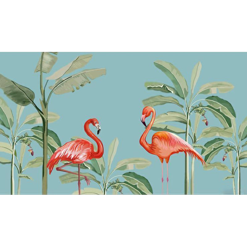 Frendorf | Roze en Groene Flamingo Muurbehang Waterbestendige Wandbekleding voor Woonkamer