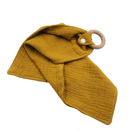 Frendorf | Baby Beißringe mit Holzring – Weiche Muslin Tücher Beißhilfe