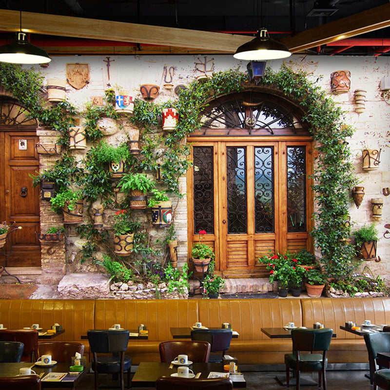 Frendorf | Braun Tür und Straßen Wandmural Tapete Wasserfest Wanddekoration für Café