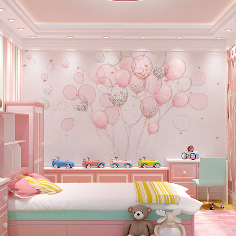 Frendorf | Rosa Einfaches Wandpapier Vollgröße Cartoon Ballon Wandkunst für das Mädchenzimmer