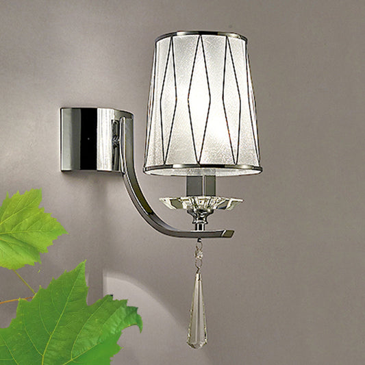 Frendorf | 1/2-Birnen Wandbeleuchtung Moderne diamantmuster Barrel PVC Wandleuchte in Chrom mit K9 Kristall Tropfen
