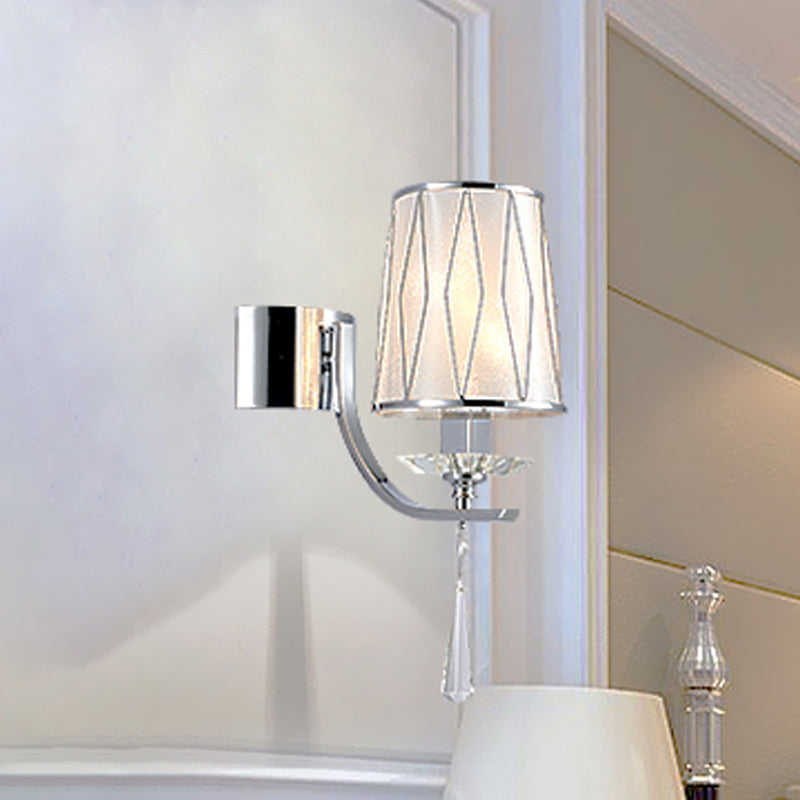 Frendorf | 1/2-Birnen Wandbeleuchtung Moderne diamantmuster Barrel PVC Wandleuchte in Chrom mit K9 Kristall Tropfen