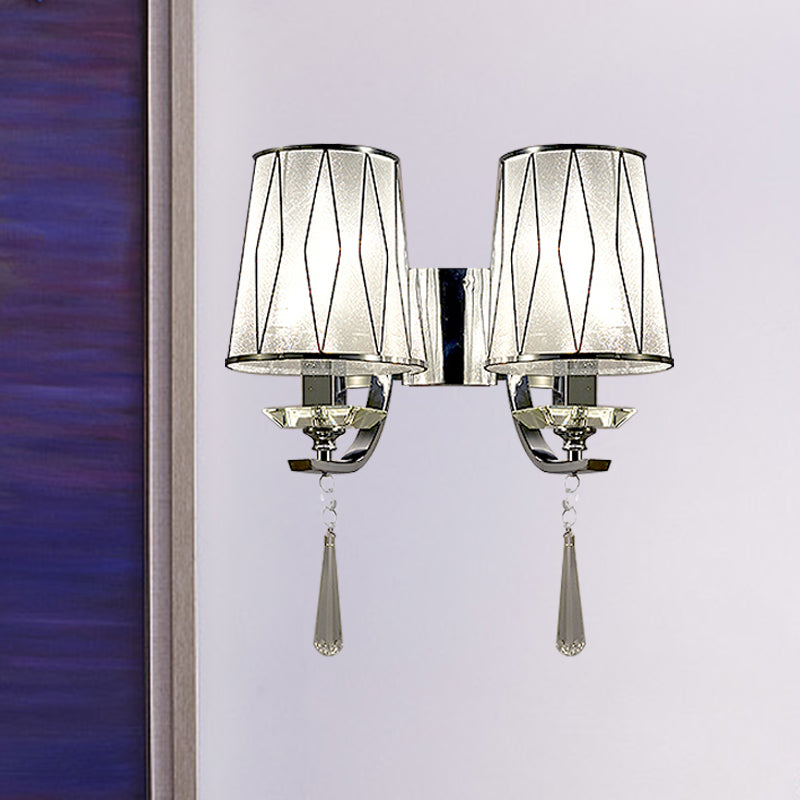 Frendorf | 1/2-Birnen Wandbeleuchtung Moderne diamantmuster Barrel PVC Wandleuchte in Chrom mit K9 Kristall Tropfen