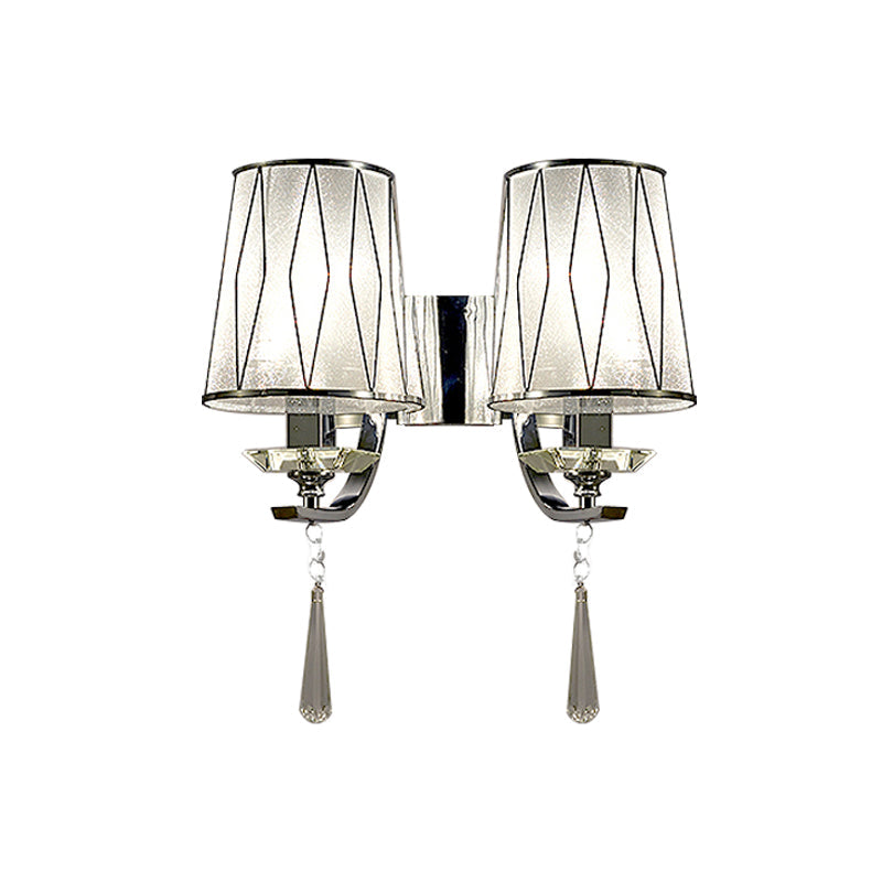 Frendorf | 1/2-Birnen Wandbeleuchtung Moderne diamantmuster Barrel PVC Wandleuchte in Chrom mit K9 Kristall Tropfen