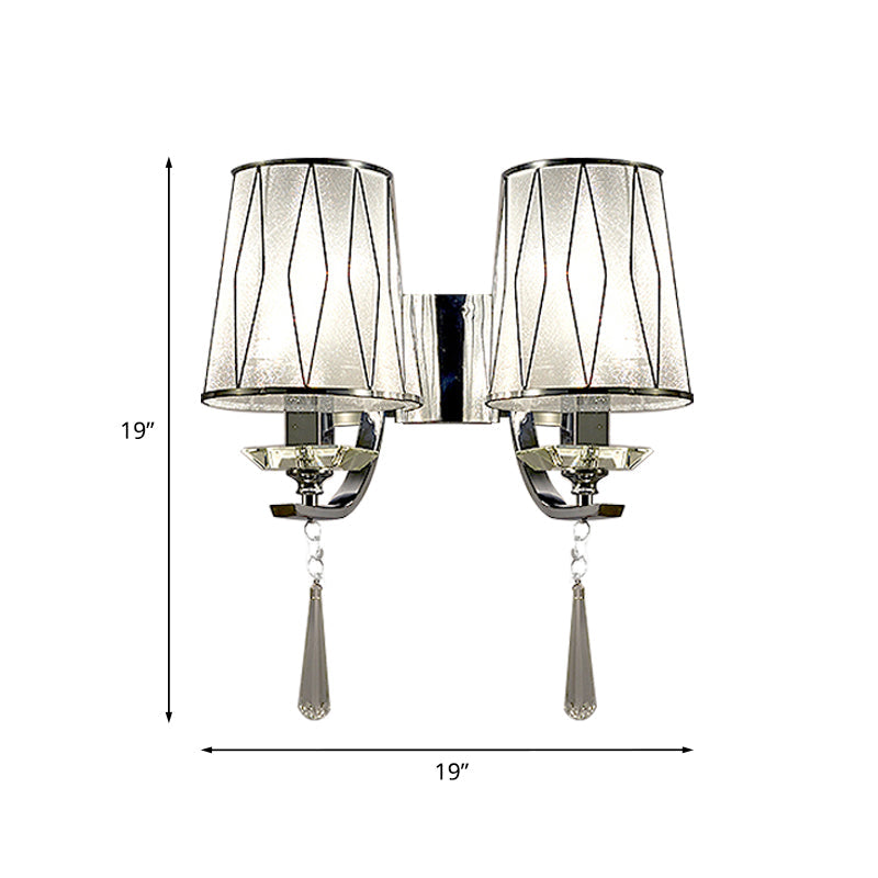 Frendorf | 1/2-Birnen Wandbeleuchtung Moderne diamantmuster Barrel PVC Wandleuchte in Chrom mit K9 Kristall Tropfen