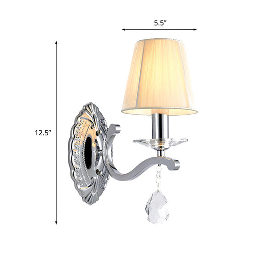 Frendorf | 1/2-Kopf Plissee Stoff Wandlicht Modernismus Beige Kegel Ecke Wandleuchte mit verchromtem gebogenem Arm