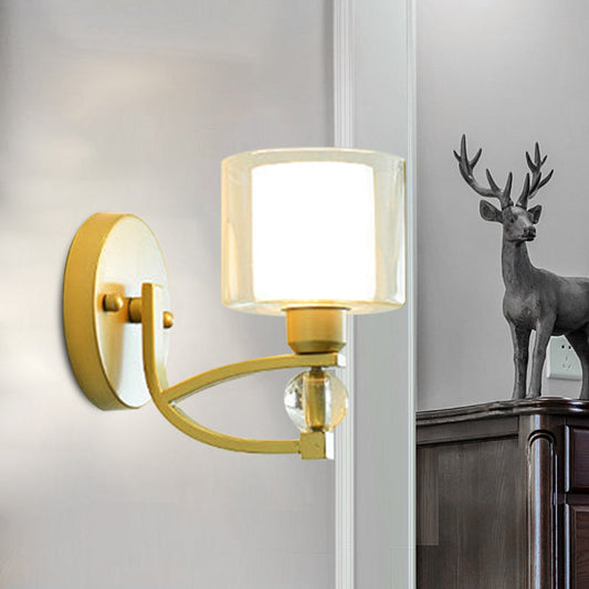 Frendorf | 1 Licht Innen Wandmontierte Lampe Postmodern Goldfinish Wandbeleuchtung mit dualem Zylinderglas in klar und opal