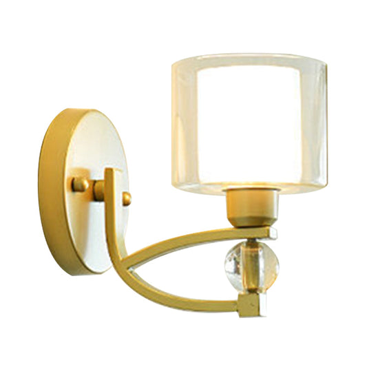 Frendorf | 1 Licht Innen Wandmontierte Lampe Postmodern Goldfinish Wandbeleuchtung mit dualem Zylinderglas in klar und opal