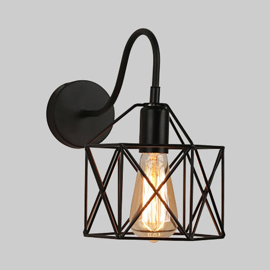 Frendorf | Draadbeschermer Gang Wandlamp Industrieel Metaal 1 Licht Zwart Wandverlichting met Gooseneck Arm