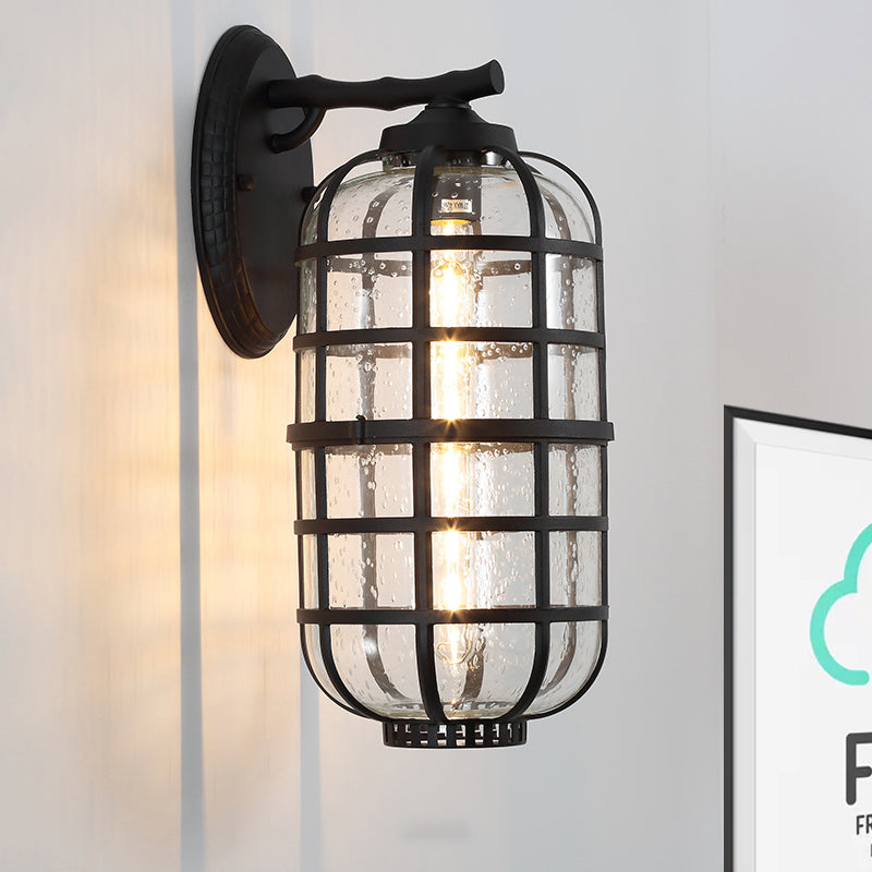 Frendorf | Gecageerde Zaden Glas Wandgemonteerde Lamp Industriële Enkele Gloeilamp Buitensculptuur Licht in Zwart/Bronze, 5.5"/6"/8" Breed