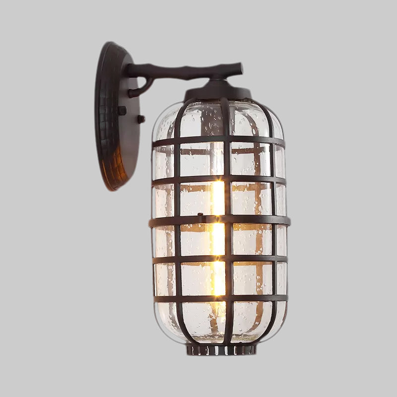 Frendorf | Gecageerde Zaden Glas Wandgemonteerde Lamp Industriële Enkele Gloeilamp Buitensculptuur Licht in Zwart/Bronze, 5.5"/6"/8" Breed