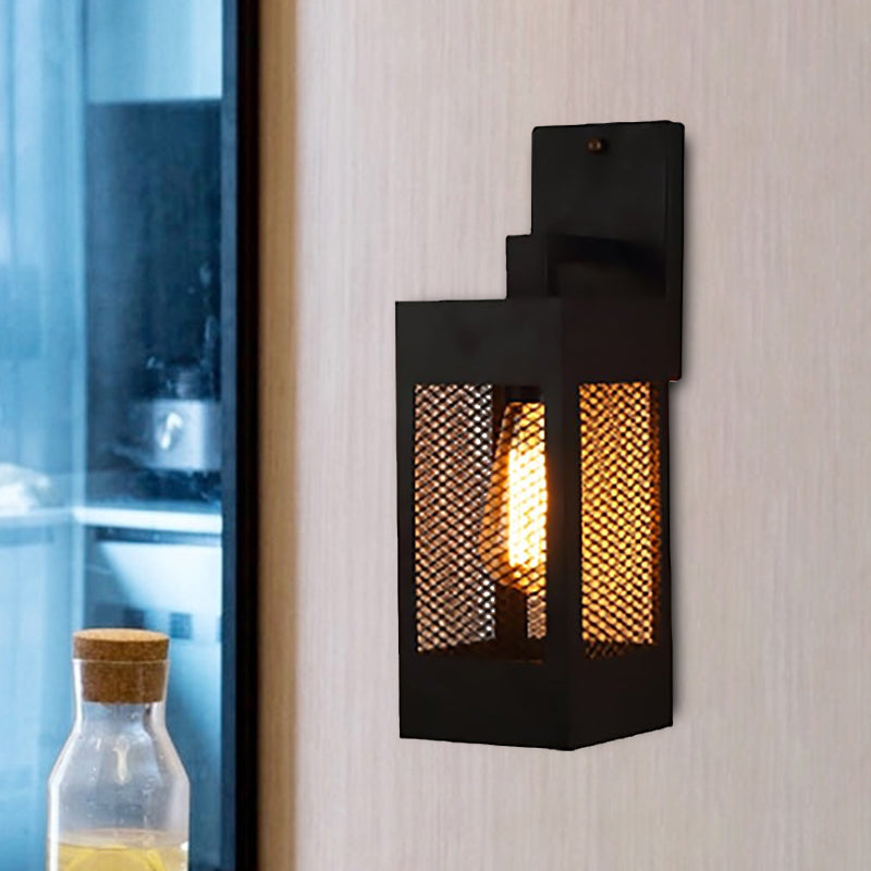 Frendorf | 1 Licht Wandleuchte met Rechthoekig Gaas Metaal Shade Vintage Stijl Binnen Wandlamp Licht in Zwart