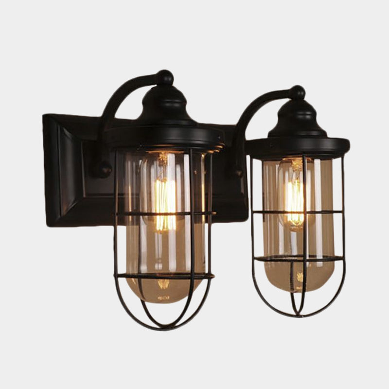 Frendorf | Industriële draadkooi wandverlichting 1/2-lamp heldere glazen wandlamp in zwart voor trap.