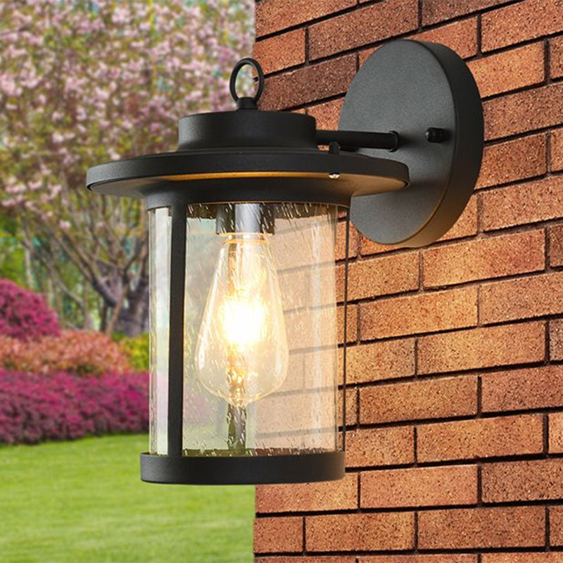 Frendorf | Zylinder Saatglas Wandmontierte Lampe Industrie Einzelne Glühbirne Veranda Wandleuchte in Matt Schwarz/Bronze mit Käfig