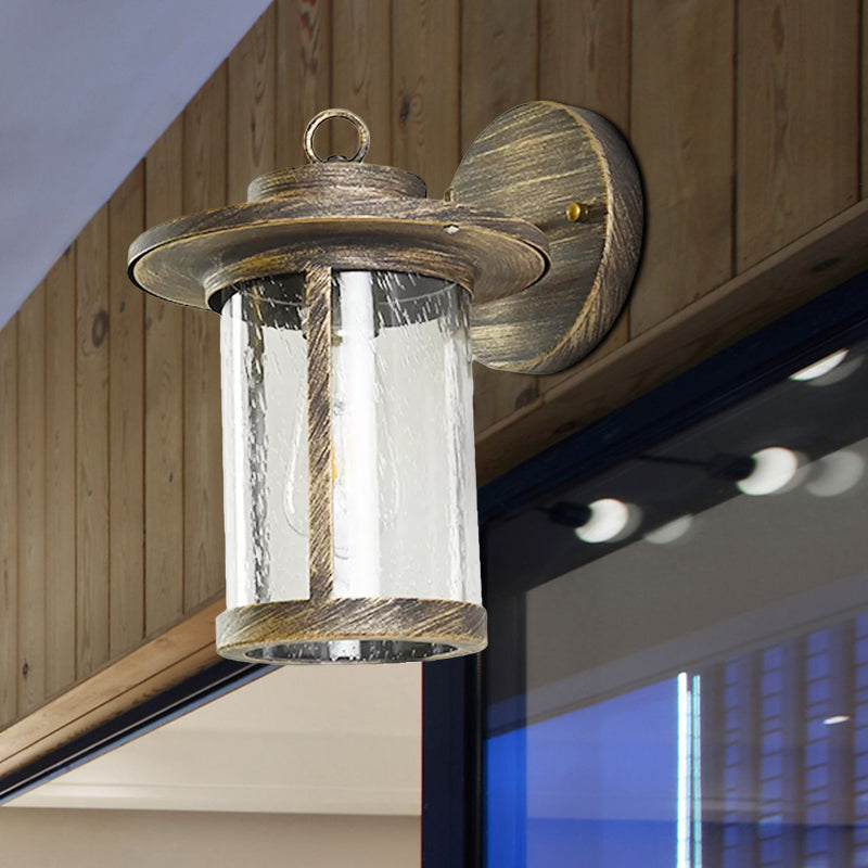 Frendorf | Zylinder Saatglas Wandmontierte Lampe Industrie Einzelne Glühbirne Veranda Wandleuchte in Matt Schwarz/Bronze mit Käfig