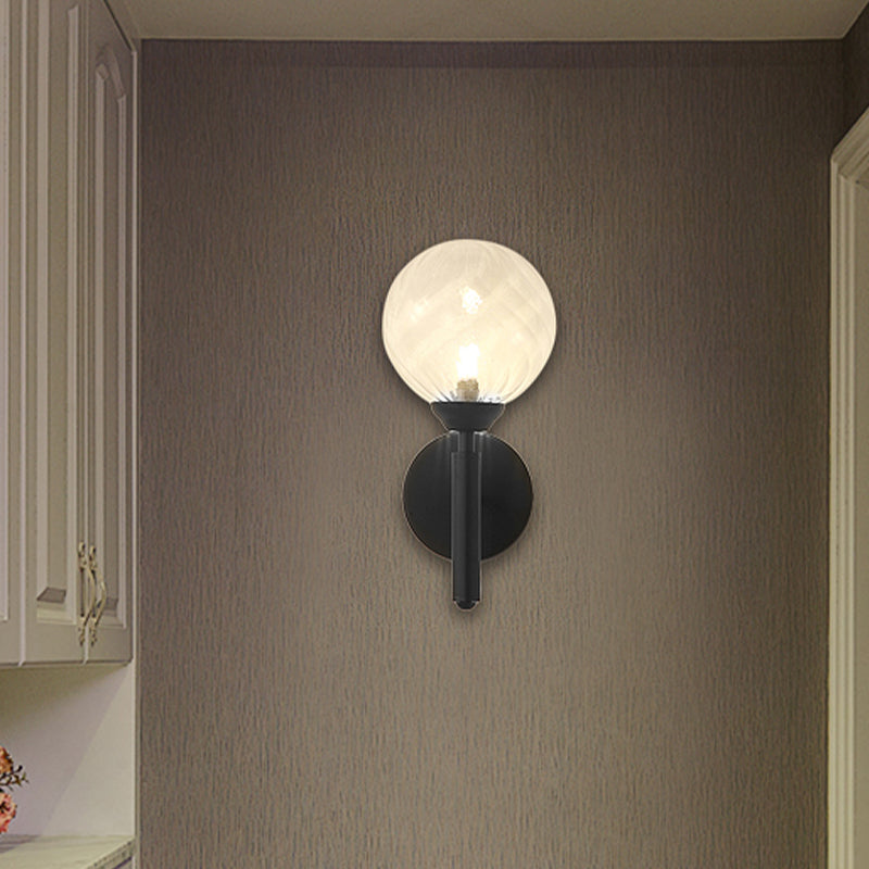 Frendorf | Klares strukturiertes Glas schwarzer Wandlicht runde 1-Lichter moderne Wandleuchte für Schlafzimmer