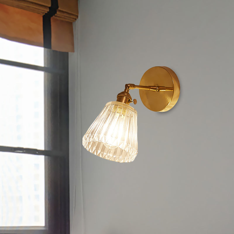 Frendorf | 1 Licht Getaperde Wandlamp Industrieel Bruin Helder Gestructureerd Glas Wandlamp