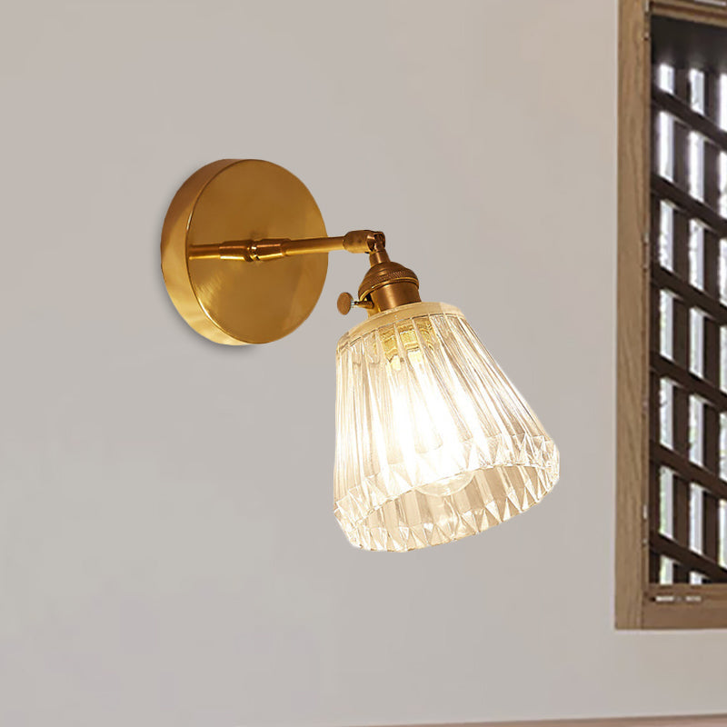 Frendorf | 1 Licht Getaperde Wandlamp Industrieel Bruin Helder Gestructureerd Glas Wandlamp
