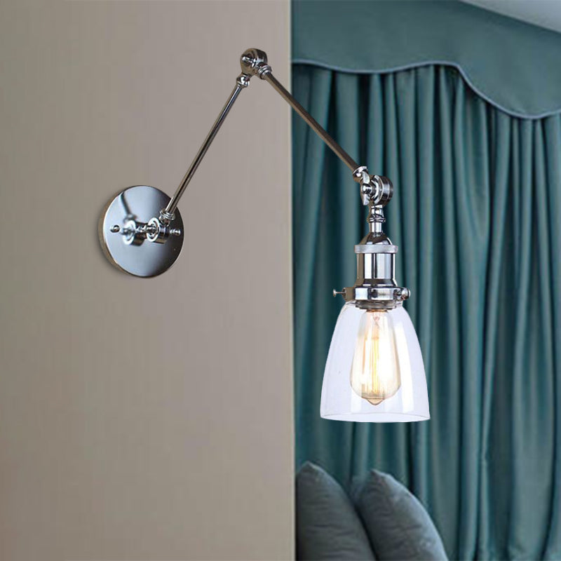Frendorf | Tapered Bijzet Wandlamp Antiek Helder Glas 1 Licht Zwart/Zilver/Messing Wandlamp met Swingarm