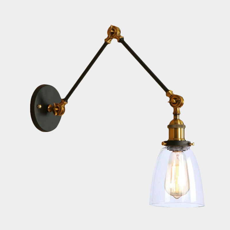 Frendorf | Tapered Bijzet Wandlamp Antiek Helder Glas 1 Licht Zwart/Zilver/Messing Wandlamp met Swingarm