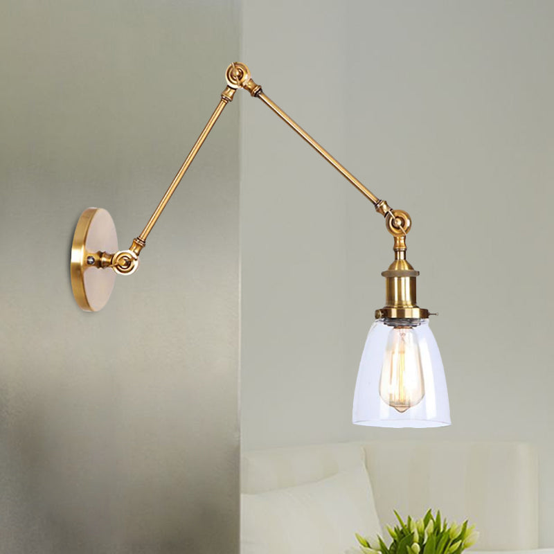Frendorf | Tapered Bijzet Wandlamp Antiek Helder Glas 1 Licht Zwart/Zilver/Messing Wandlamp met Swingarm