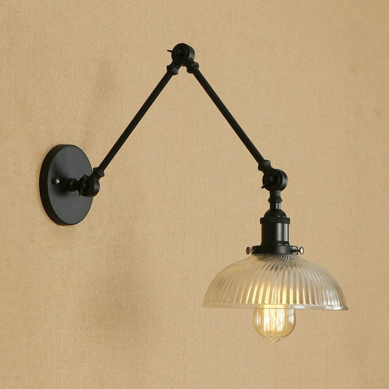 Frendorf | 1 Licht Geribbeld Glazen Wandlamp Licht Industrieel Antiek Messing/Zwart/Roest Koepel Woonkamer Verlichtingsarmatuur met Swingarm