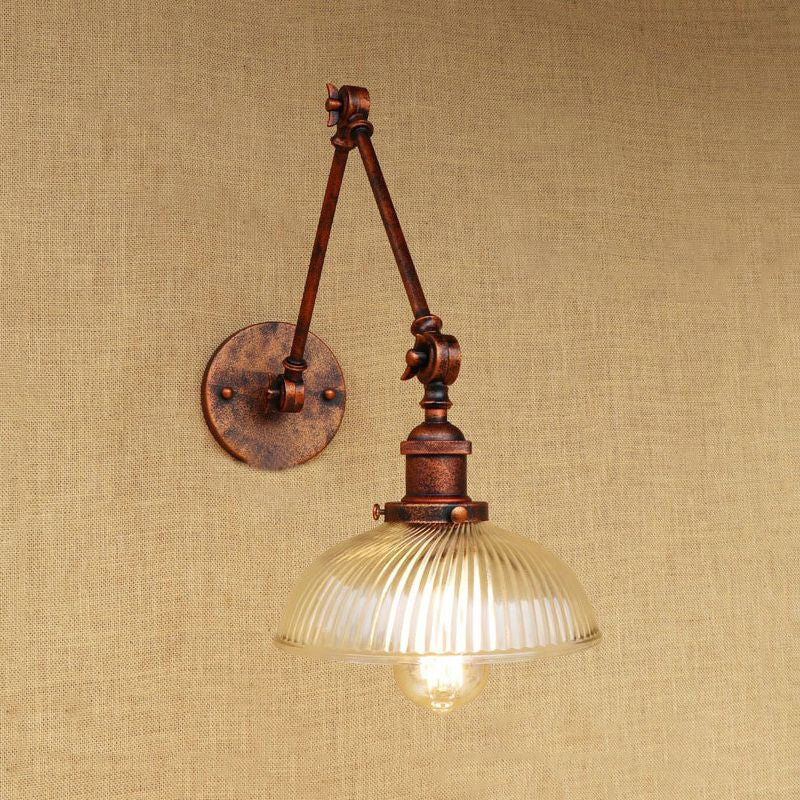 Frendorf | 1 Licht Geribbeld Glazen Wandlamp Licht Industrieel Antiek Messing/Zwart/Roest Koepel Woonkamer Verlichtingsarmatuur met Swingarm