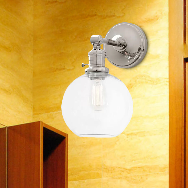Frendorf | Klares Glas Chrome/Nickel Wandleuchte Globus 1-Licht Industrie Wandlampe Fixture für Wohnzimmer