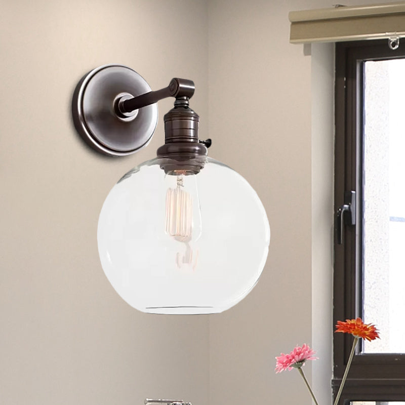 Frendorf | Klares Glas Chrome/Nickel Wandleuchte Globus 1-Licht Industrie Wandlampe Fixture für Wohnzimmer
