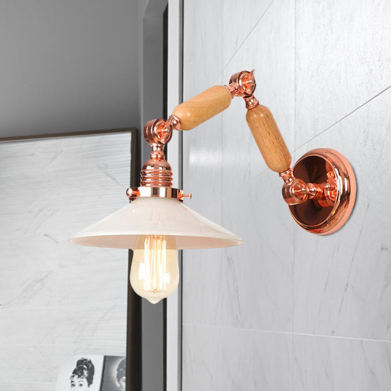 Frendorf | Weiße Glas konische Wandlampe Industrie 1 Licht Wohnzimmer Beleuchtungseinrichtung mit ausziehbarem Arm