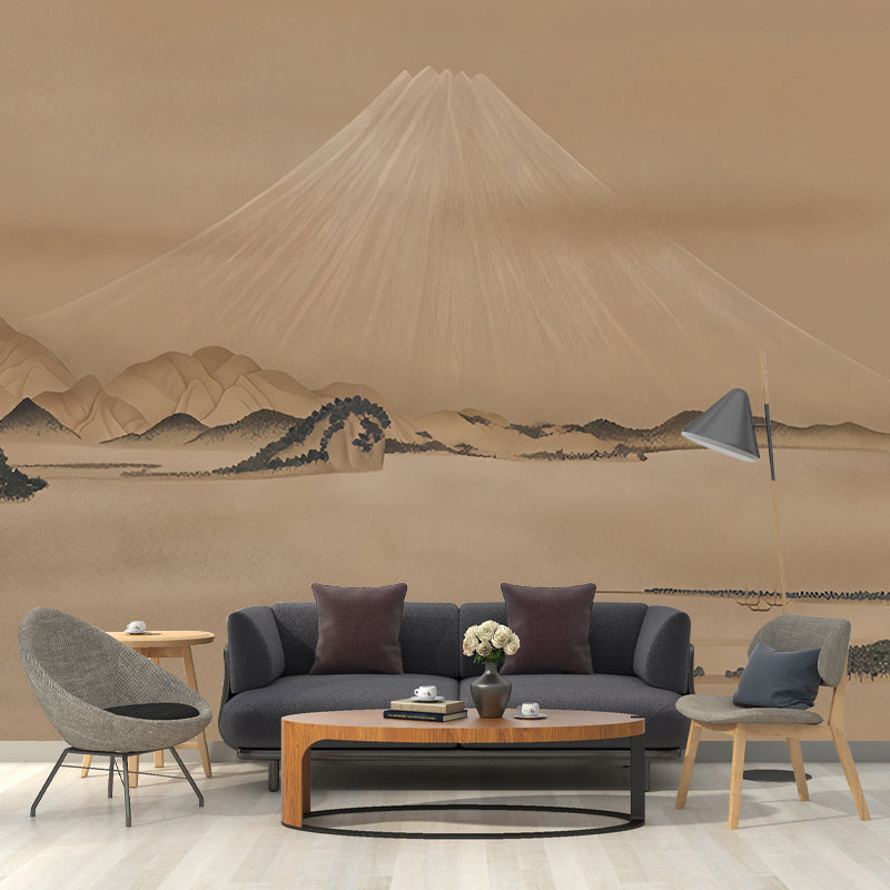 Frendorf | Braun Berg Wandtapete Vollgröße Fantasie Fluss Wanddekoration für das Wohnzimmer