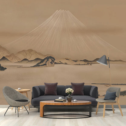 Frendorf | Braun Berg Wandtapete Vollgröße Fantasie Fluss Wanddekoration für das Wohnzimmer